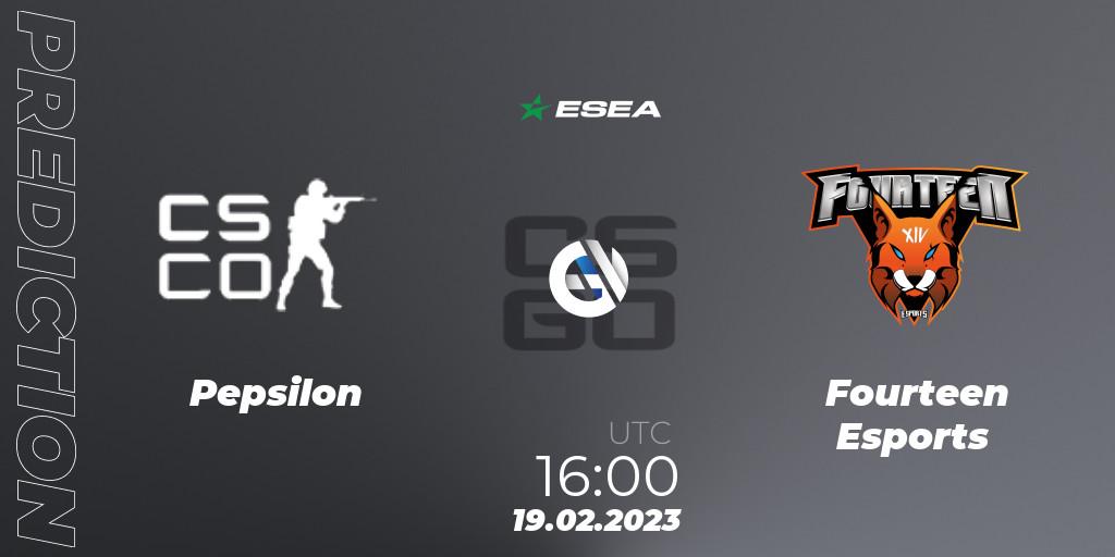 Pronósticos Pepsilon - Fourteen Esports. 01.03.2023 at 19:00. ESEA Season 44: Advanced Division - Europe - Counter-Strike (CS2)