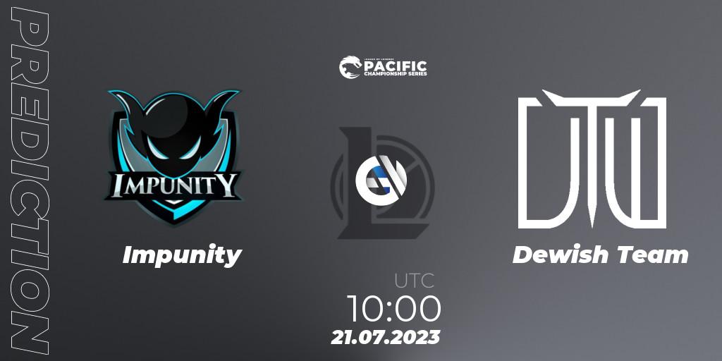 Pronósticos Impunity - Dewish Team. 21.07.2023 at 10:00. PACIFIC Championship series Group Stage - LoL