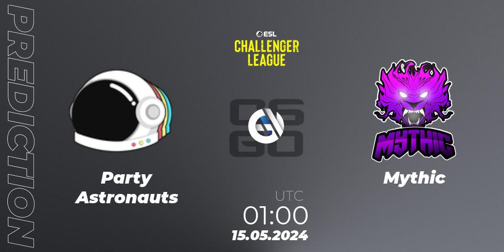 Pronósticos Party Astronauts - Mythic. 15.05.2024 at 01:00. ESL Challenger League Season 47: North America - Counter-Strike (CS2)