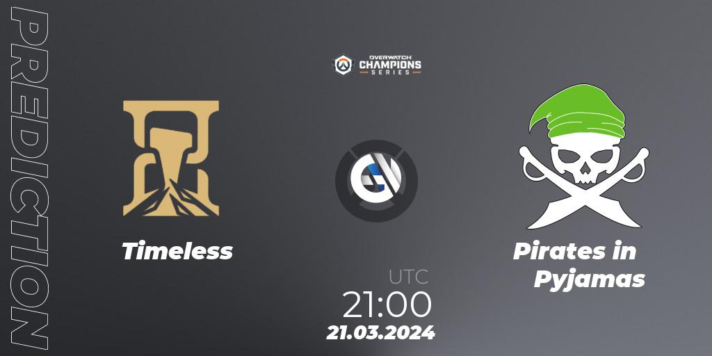 Pronósticos Timeless - Pirates in Pyjamas. 21.03.2024 at 21:00. Overwatch Champions Series 2024 - North America Stage 1 Main Event - Overwatch