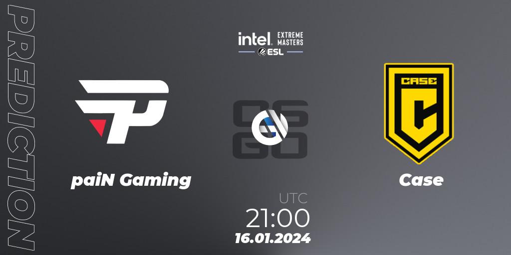 Pronósticos paiN Gaming - Case. 16.01.2024 at 21:10. Intel Extreme Masters China 2024: South American Open Qualifier #2 - Counter-Strike (CS2)