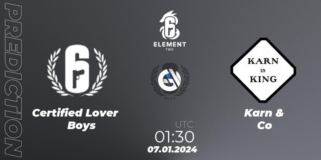 Pronósticos Certified Lover Boys - Karn & Co. 07.01.2024 at 02:35. ELEMENT TWO - Rainbow Six