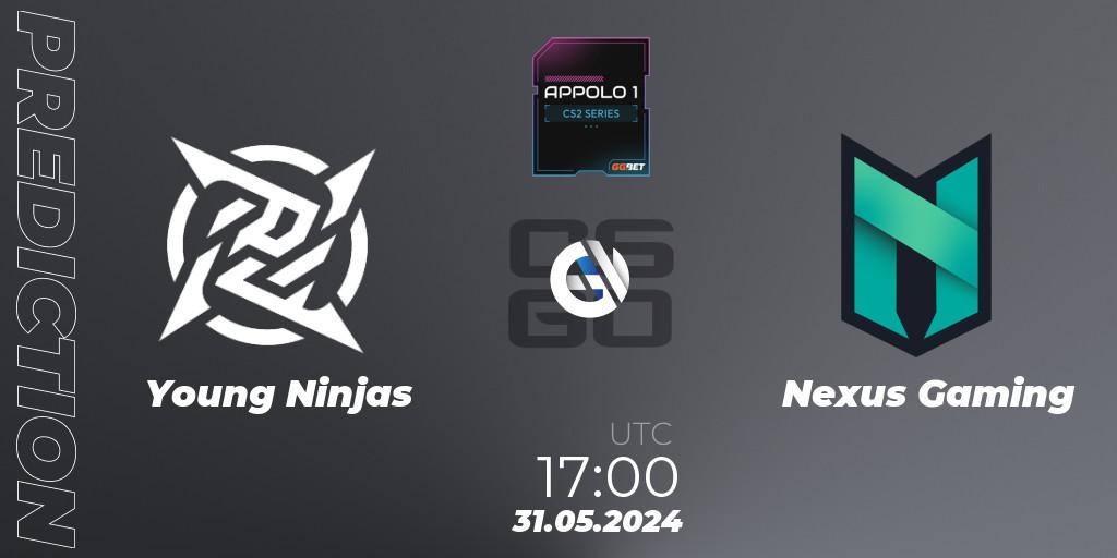 Pronósticos Young Ninjas - Nexus Gaming. 31.05.2024 at 17:00. Appolo1 Series: Phase 2 - Counter-Strike (CS2)
