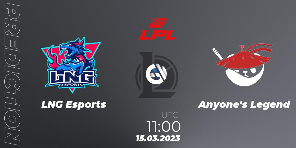 Pronósticos LNG Esports - Anyone's Legend. 15.03.23. LPL Spring 2023 - Group Stage - LoL