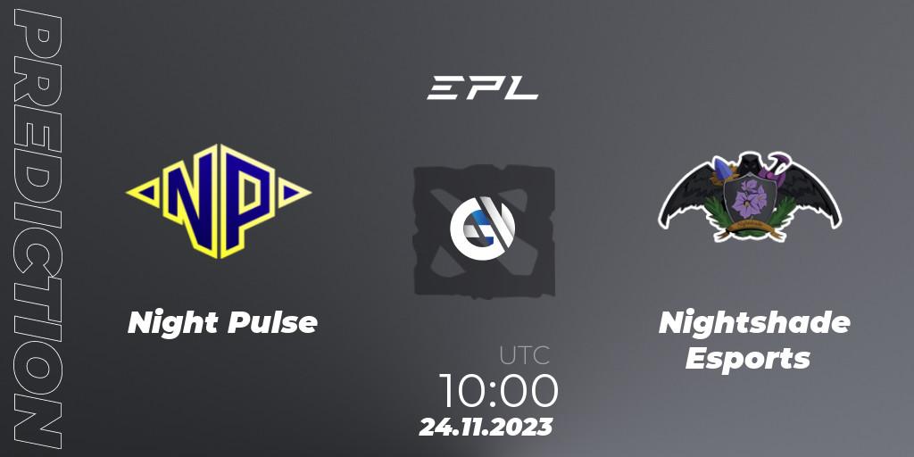 Pronósticos Night Pulse - Nightshade Esports. 26.11.2023 at 10:03. European Pro League Season 14 - Dota 2