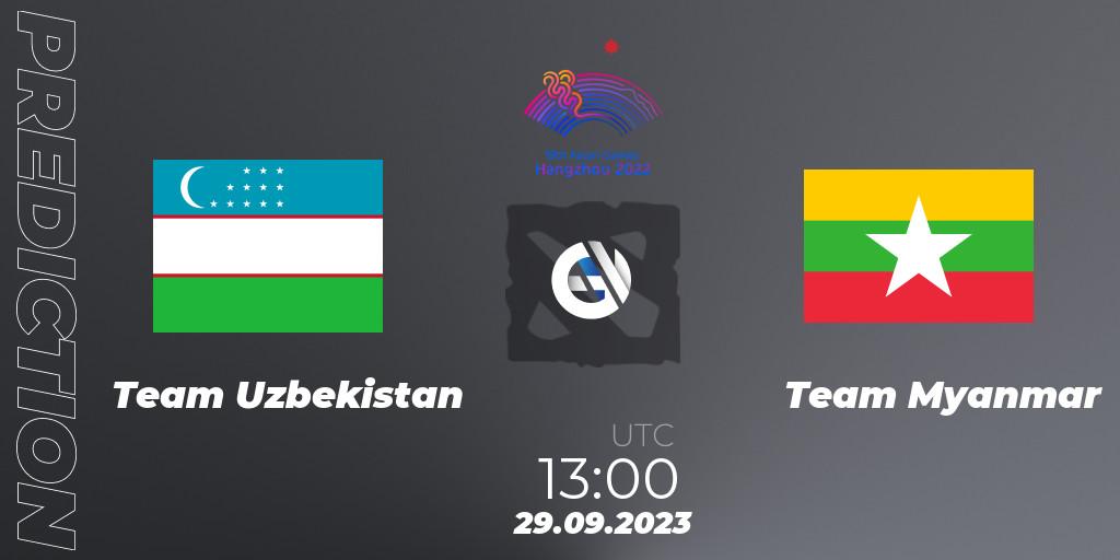 Pronósticos Team Uzbekistan - Team Myanmar. 29.09.2023 at 13:00. 2022 Asian Games - Dota 2