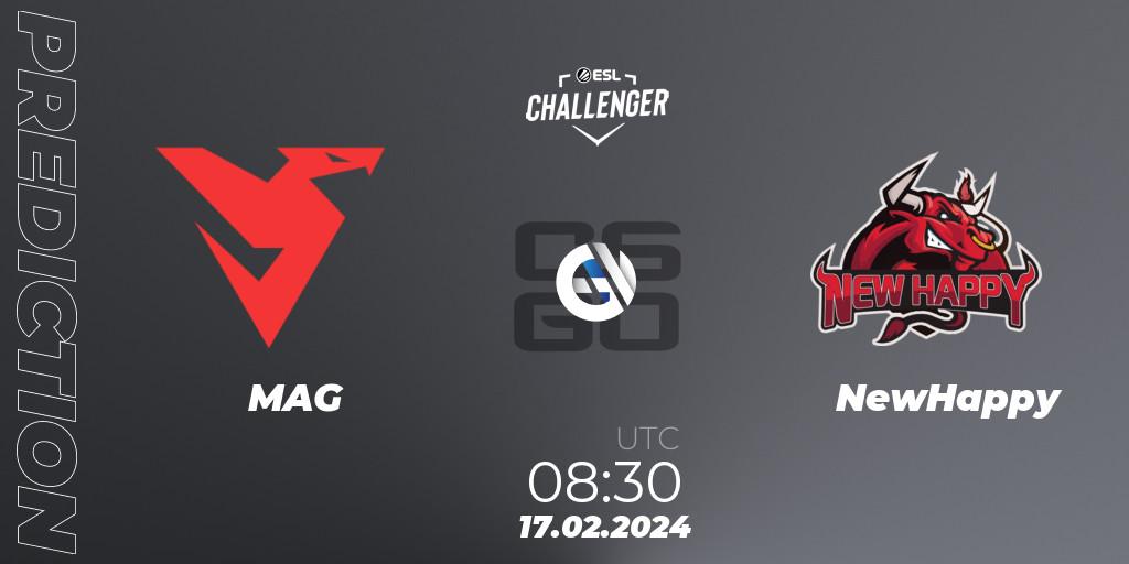 Pronósticos MAG - NewHappy. 17.02.2024 at 08:30. ESL Challenger #56: Asian Qualifier - Counter-Strike (CS2)
