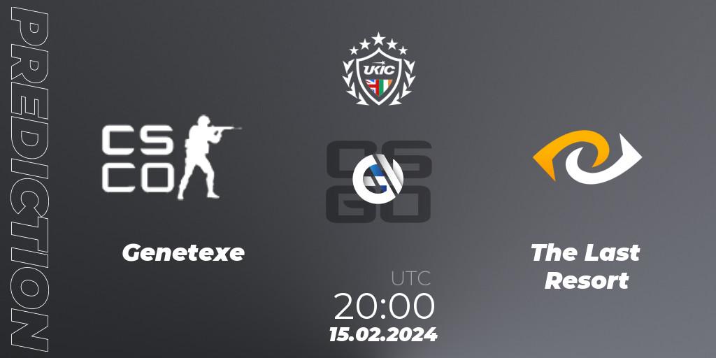 Pronósticos Genetexe - The Last Resort. 15.02.2024 at 20:00. UKIC League Season 1: Division 1 - Counter-Strike (CS2)