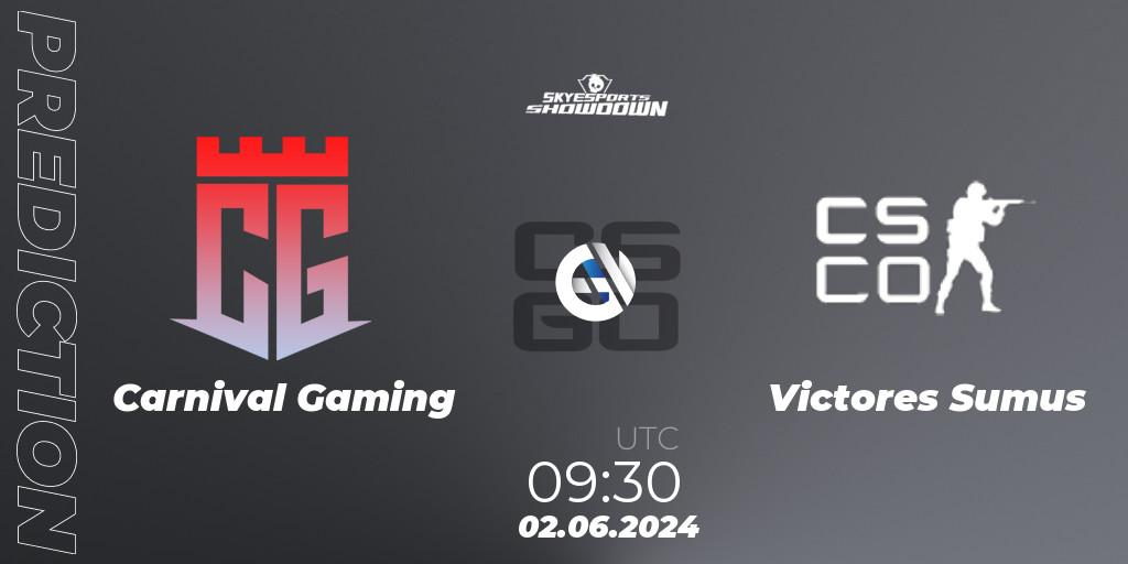 Pronósticos Carnival Gaming - Victores Sumus. 02.06.2024 at 09:30. Skyesports Showdown 2024 - Counter-Strike (CS2)