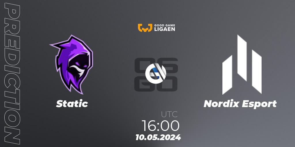 Pronósticos Static - Nordix Esport. 10.05.2024 at 16:00. Good Game-ligaen Spring 2024 - Counter-Strike (CS2)