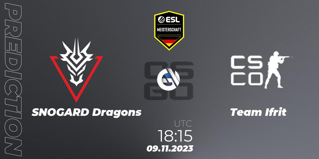 Pronósticos SNOGARD Dragons - Team Ifrit. 09.11.2023 at 18:15. ESL Meisterschaft: Autumn 2023 - Counter-Strike (CS2)