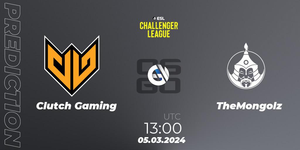 Pronósticos Clutch Gaming - TheMongolz. 05.03.2024 at 13:00. ESL Challenger League Season 47: Asia - Counter-Strike (CS2)