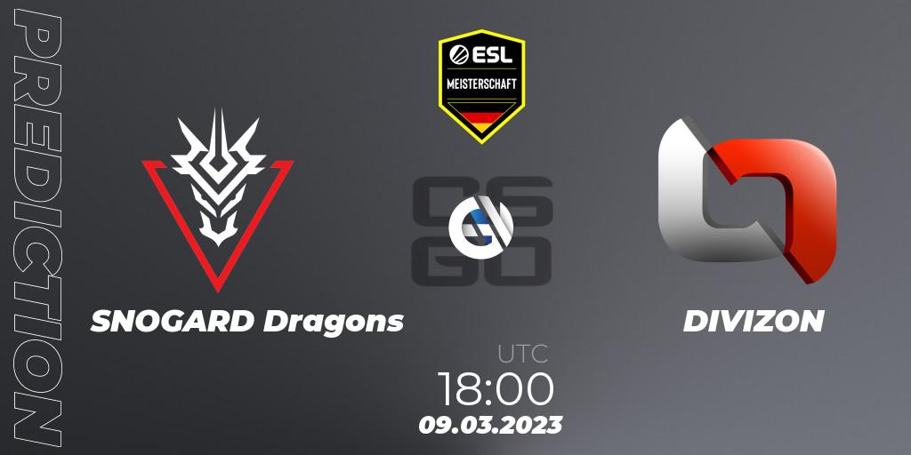 Pronósticos SNOGARD Dragons - DIVIZON. 09.03.2023 at 18:00. ESL Meisterschaft: Spring 2023 - Counter-Strike (CS2)