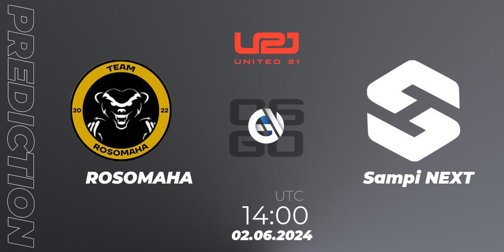 Pronósticos ROSOMAHA - Sampi NEXT. 02.06.2024 at 14:00. United21 Season 14: Division 2 - Counter-Strike (CS2)