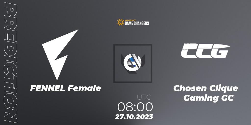 Pronósticos FENNEL Female - Chosen Clique Gaming GC. 27.10.2023 at 09:00. VCT 2023: Game Changers East Asia - VALORANT