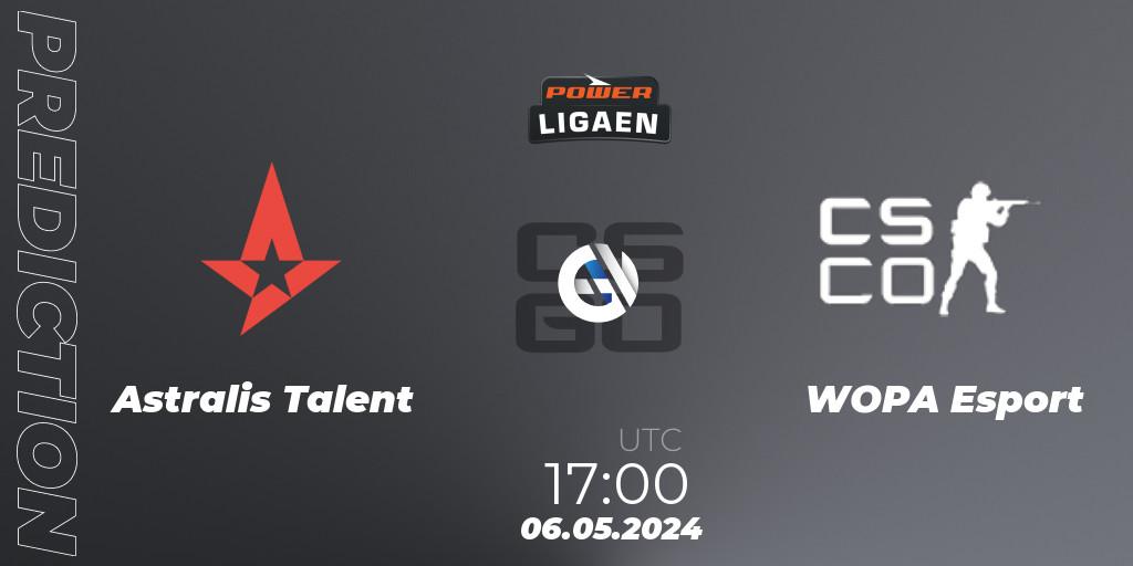 Pronósticos Astralis Talent - WOPA Esport. 06.05.2024 at 17:00. Dust2.dk Ligaen Season 26 - Counter-Strike (CS2)