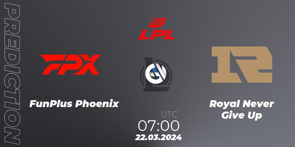 Pronósticos FunPlus Phoenix - Royal Never Give Up. 22.03.24. LPL Spring 2024 - Group Stage - LoL