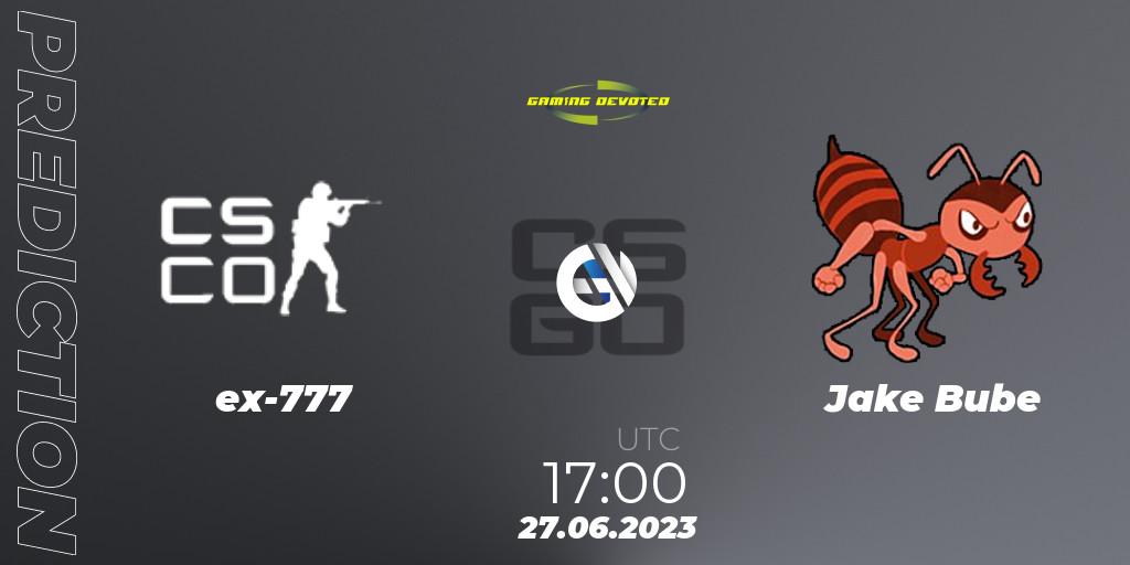 Pronósticos ex-777 - Jake Bube. 27.06.2023 at 17:00. Gaming Devoted Become The Best: Series #2 - Counter-Strike (CS2)
