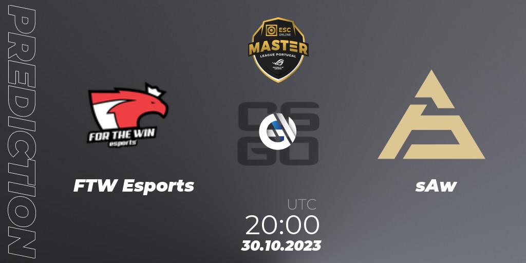Pronósticos FTW Esports - sAw. 30.10.2023 at 20:00. Master League Portugal Season 12: Online Stage - Counter-Strike (CS2)