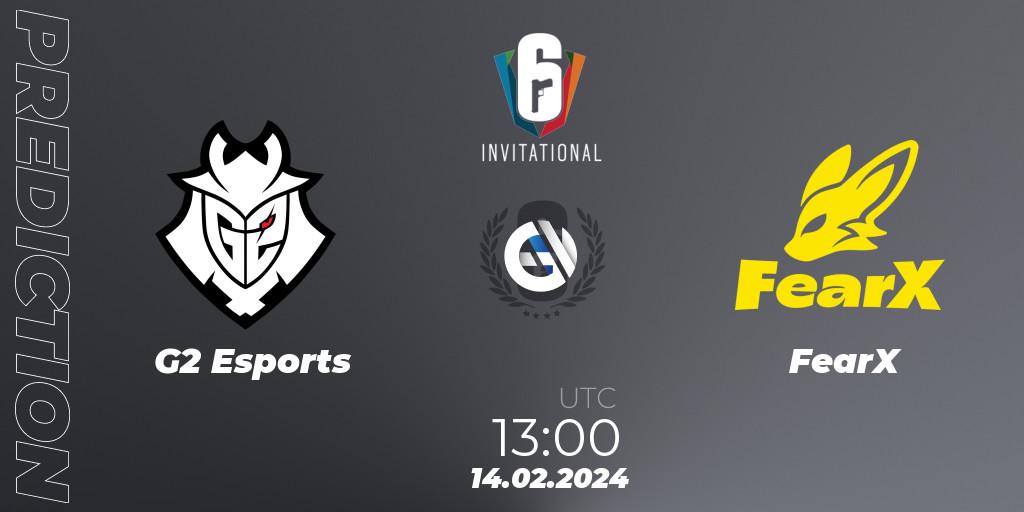 Pronósticos G2 Esports - FearX. 14.02.2024 at 13:00. Six Invitational 2024 - Group Stage - Rainbow Six