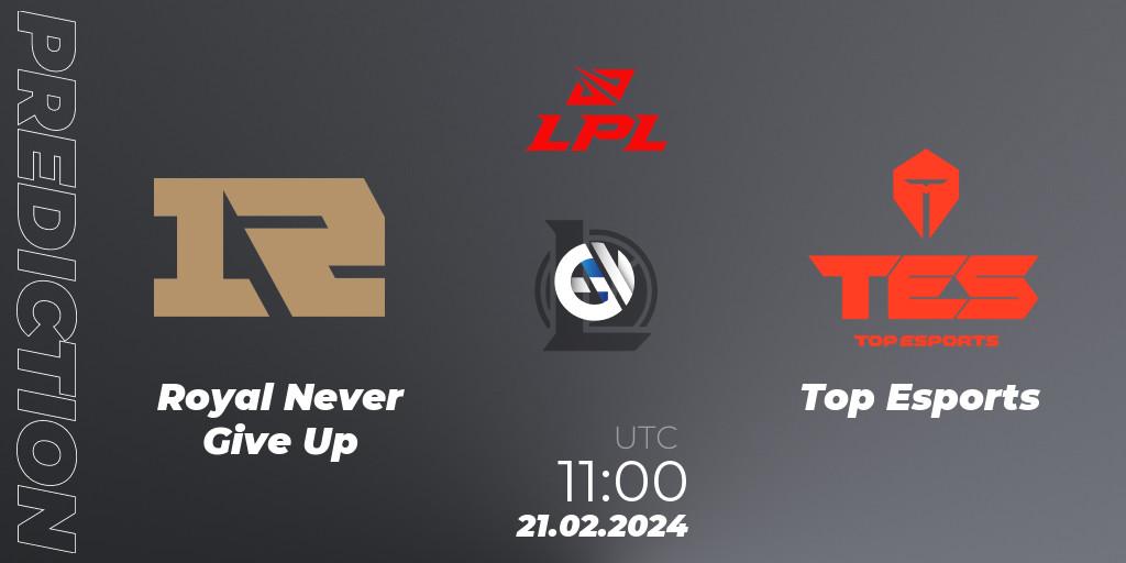 Pronósticos Royal Never Give Up - Top Esports. 21.02.24. LPL Spring 2024 - Group Stage - LoL