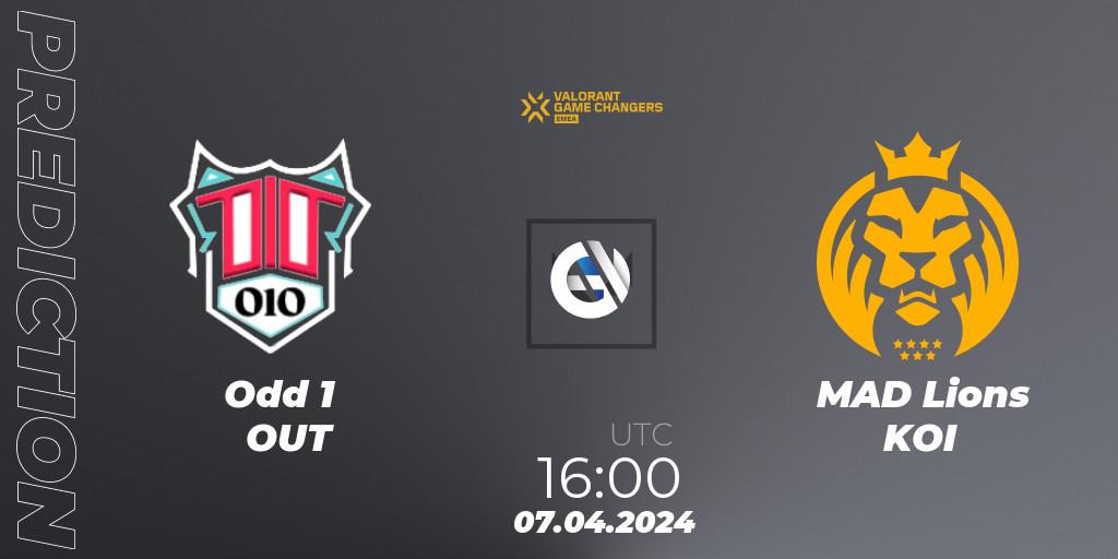 Pronósticos Odd 1 OUT - MAD Lions KOI. 07.04.2024 at 16:00. VCT 2024: Game Changers EMEA Contenders Series 1 - VALORANT