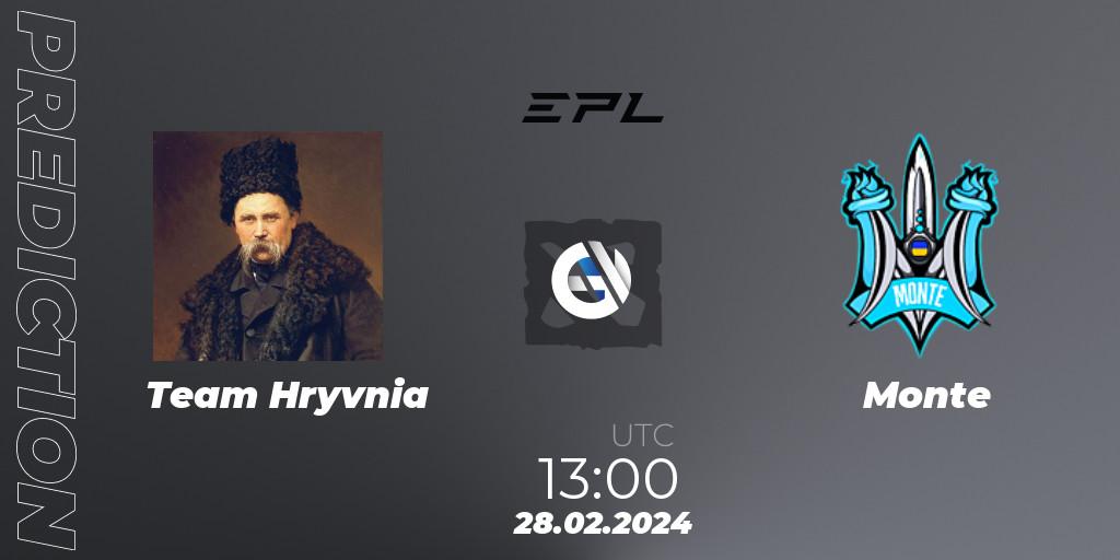 Pronósticos Team Hryvnia - Monte. 28.02.2024 at 13:03. European Pro League Season 17: Division 2 - Dota 2