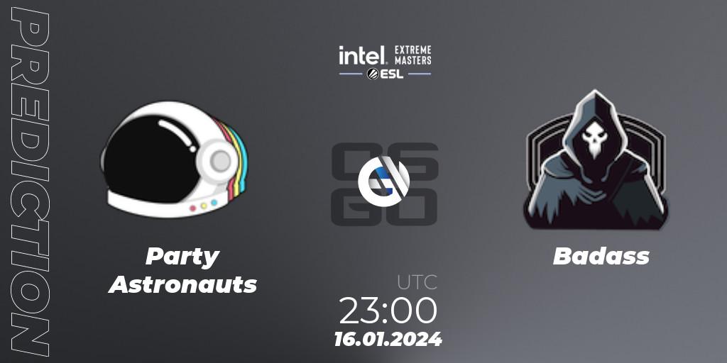 Pronósticos Party Astronauts - Badass. 16.01.24. Intel Extreme Masters China 2024: North American Open Qualifier #1 - CS2 (CS:GO)