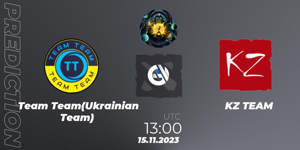 Pronósticos Team Team(Ukrainian Team) - KZ TEAM. 15.11.2023 at 13:15. ESL One Kuala Lumpur 2023 Eastern Europe #2 - Dota 2