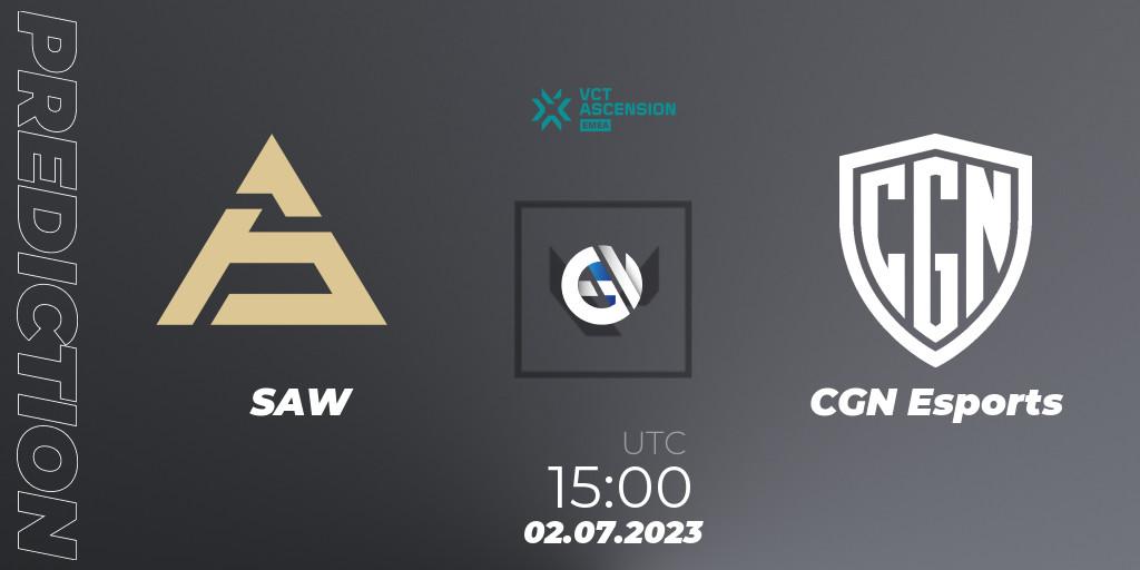 Pronósticos SAW - CGN Esports. 02.07.2023 at 15:00. VALORANT Challengers Ascension 2023: EMEA - Group Stage - VALORANT