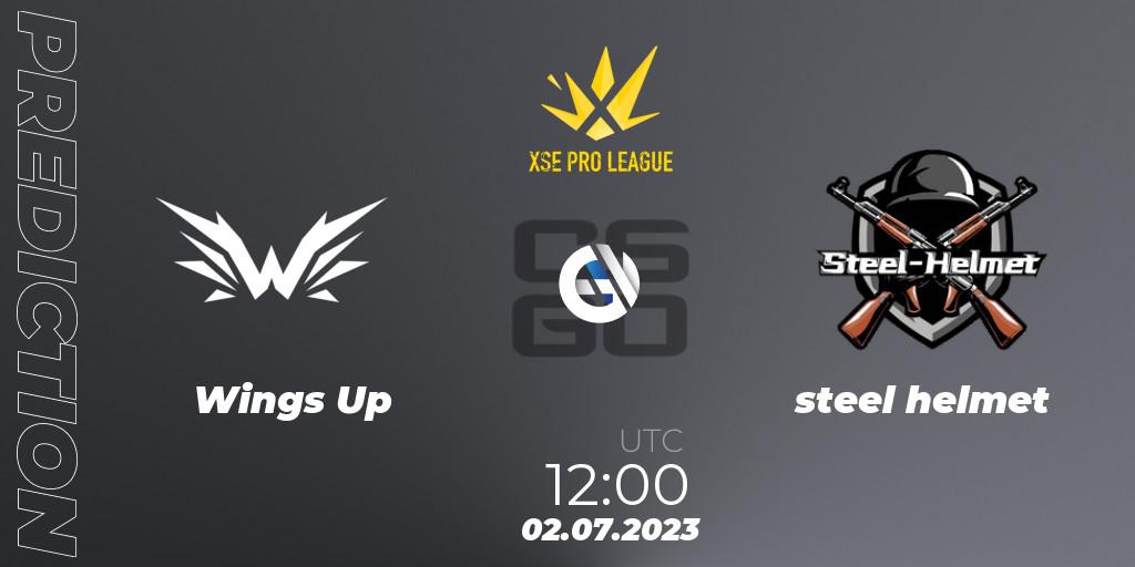 Pronósticos Wings Up - steel helmet. 02.07.2023 at 12:00. XSE Pro League: Online Stage - Counter-Strike (CS2)
