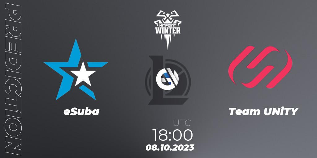 Pronósticos eSuba - Team UNiTY. 08.10.2023 at 18:00. Hitpoint Masters Winter 2023 - Playoffs - LoL
