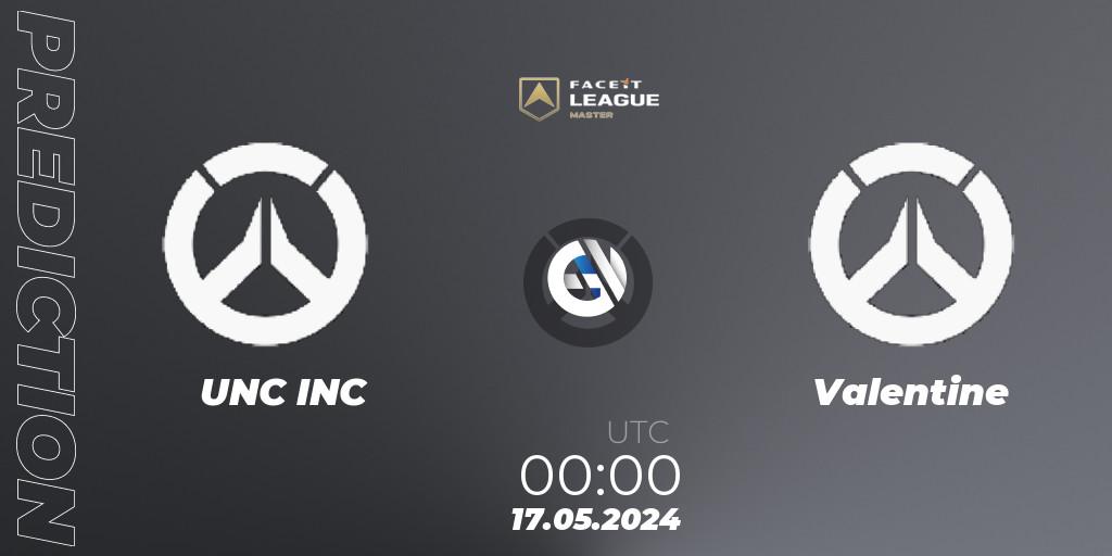 Pronósticos UNC INC - Valentine. 17.05.2024 at 00:00. FACEIT League Season 1 - NA Master Road to EWC - Overwatch