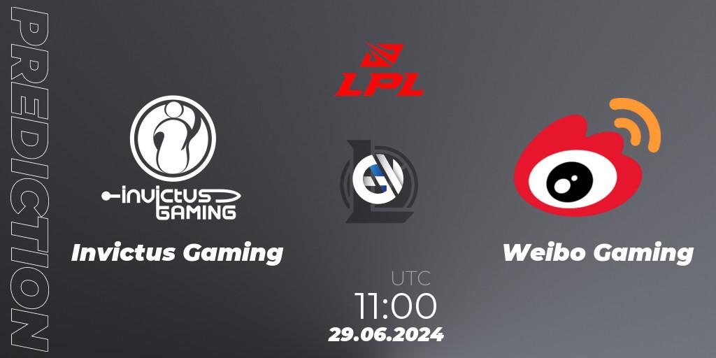Pronósticos Invictus Gaming - Weibo Gaming. 29.06.2024 at 11:00. LPL 2024 Summer - Group Stage - LoL