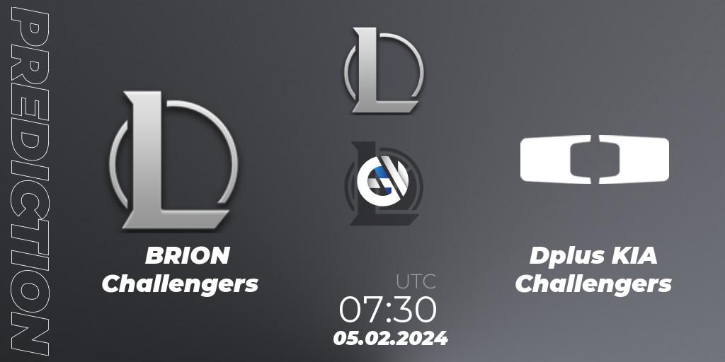 Pronósticos BRION Challengers - Dplus KIA Challengers. 05.02.2024 at 08:00. LCK Challengers League 2024 Spring - Group Stage - LoL