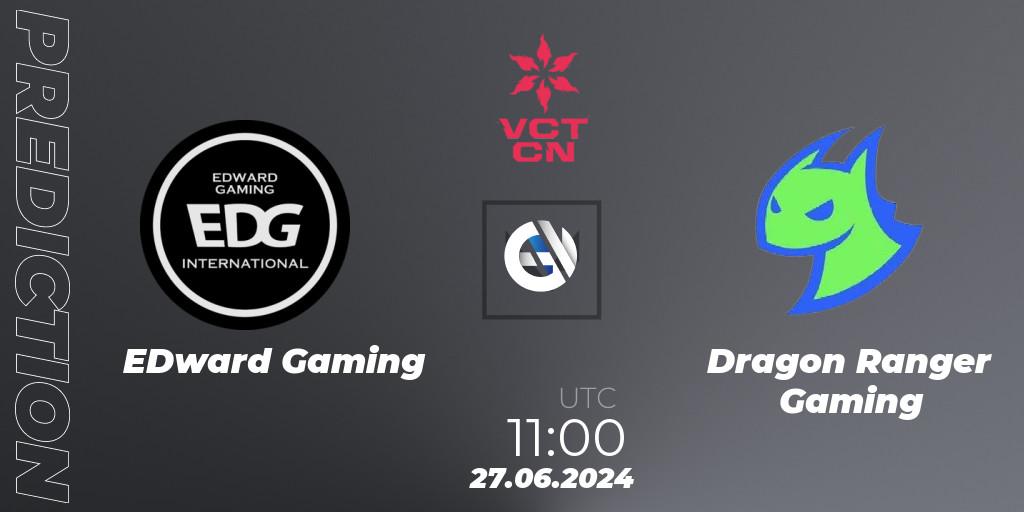 Pronósticos EDward Gaming - Dragon Ranger Gaming. 27.06.2024 at 11:00. VALORANT Champions Tour China 2024: Stage 2 - Group Stage - VALORANT