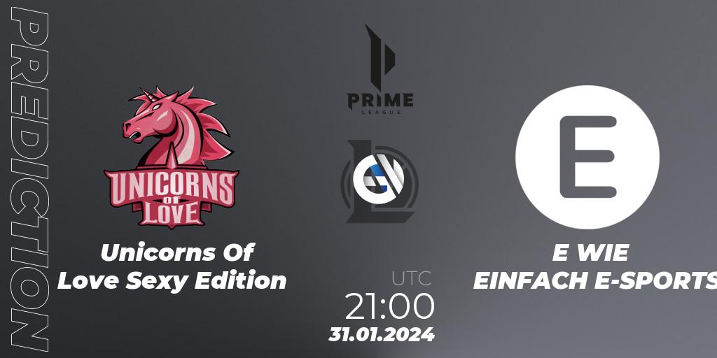 Pronósticos Unicorns Of Love Sexy Edition - E WIE EINFACH E-SPORTS. 31.01.2024 at 21:00. Prime League Spring 2024 - Group Stage - LoL