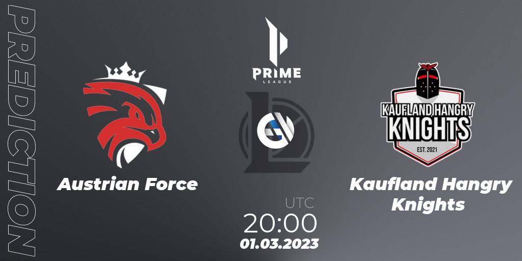 Pronósticos Austrian Force - Kaufland Hangry Knights. 01.03.2023 at 20:00. Prime League 2nd Division Spring 2023 - Group Stage - LoL