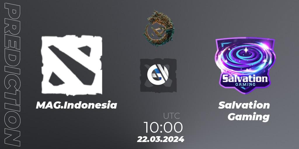 Pronósticos MAG.Indonesia - Salvation Gaming. 22.03.2024 at 10:00. PGL Wallachia Season 1: Southeast Asia Open Qualifier #1 - Dota 2
