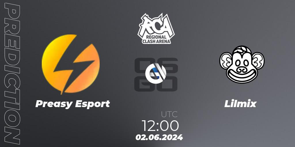 Pronósticos Preasy Esport - Lilmix. 02.06.2024 at 12:00. Regional Clash Arena Europe: Closed Qualifier - Counter-Strike (CS2)