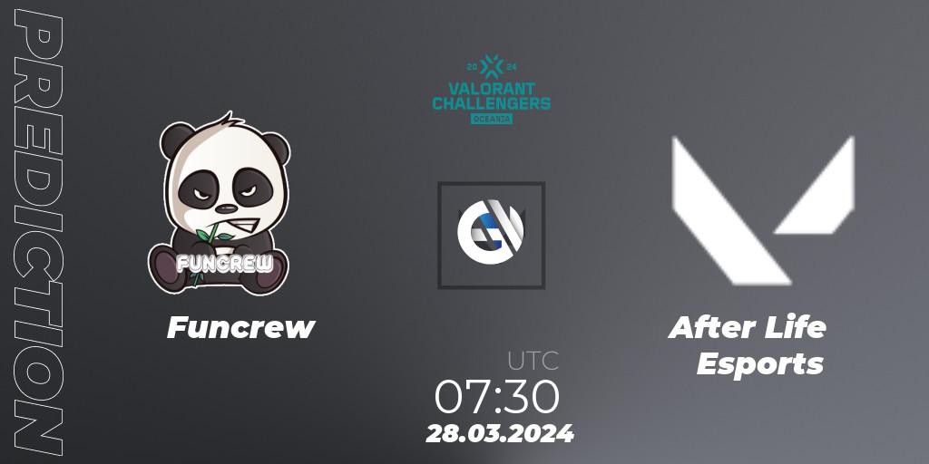 Pronósticos Funcrew - After Life Esports. 28.03.2024 at 07:30. VALORANT Challengers 2024 Oceania: Split 1 - VALORANT
