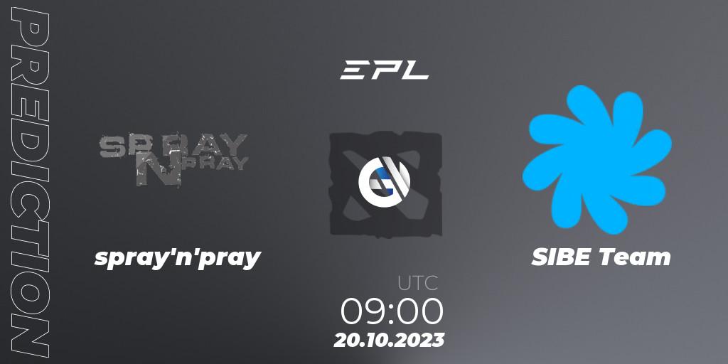 Pronósticos spray'n'pray - SIBE Team. 20.10.2023 at 09:00. European Pro League Season 13 - Dota 2