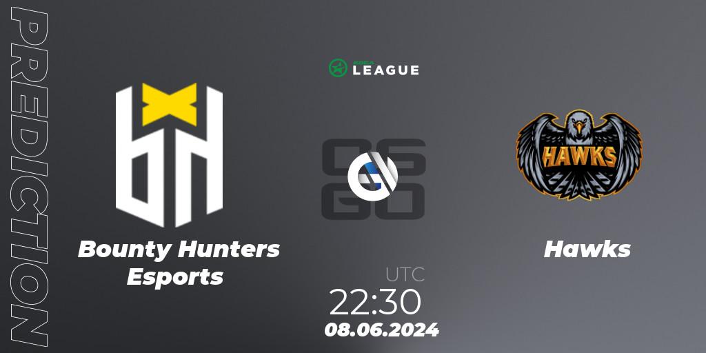 Pronósticos Bounty Hunters Esports - Hawks. 09.06.2024 at 15:45. ESEA Season 49: Open Division - South America - Counter-Strike (CS2)