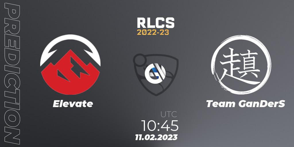 Pronósticos Elevate - Team GanDerS. 11.02.2023 at 10:45. RLCS 2022-23 - Winter: Asia-Pacific Regional 2 - Winter Cup - Rocket League