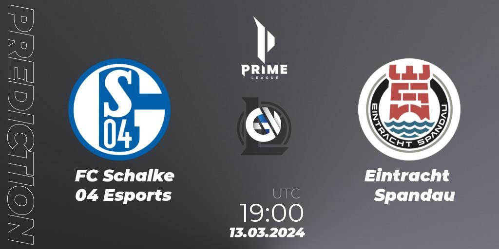 Pronósticos FC Schalke 04 Esports - Eintracht Spandau. 13.03.24. Prime League Spring 2024 - Group Stage - LoL