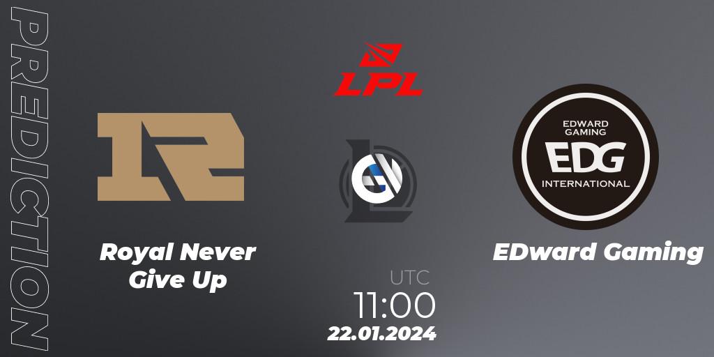 Pronósticos Royal Never Give Up - EDward Gaming. 22.01.24. LPL Spring 2024 - Group Stage - LoL