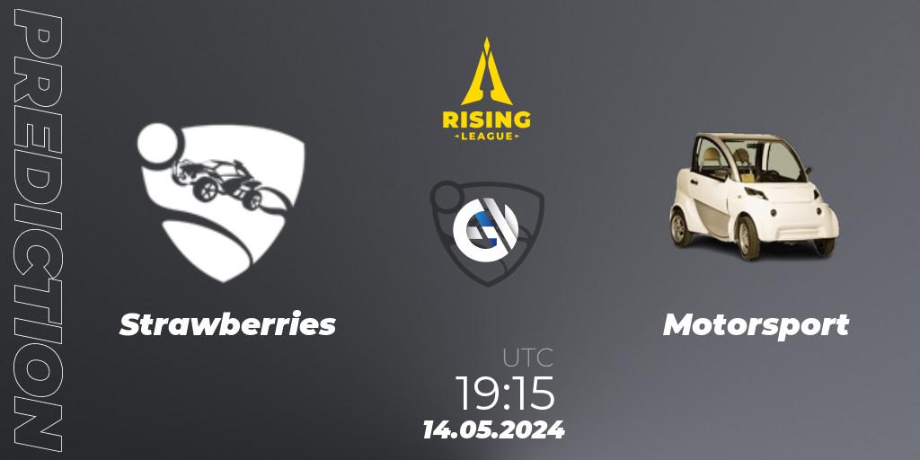 Pronósticos Strawberries - Motorsport. 14.05.2024 at 19:25. Rising League 2024 — Split 1 — Main Event - Rocket League