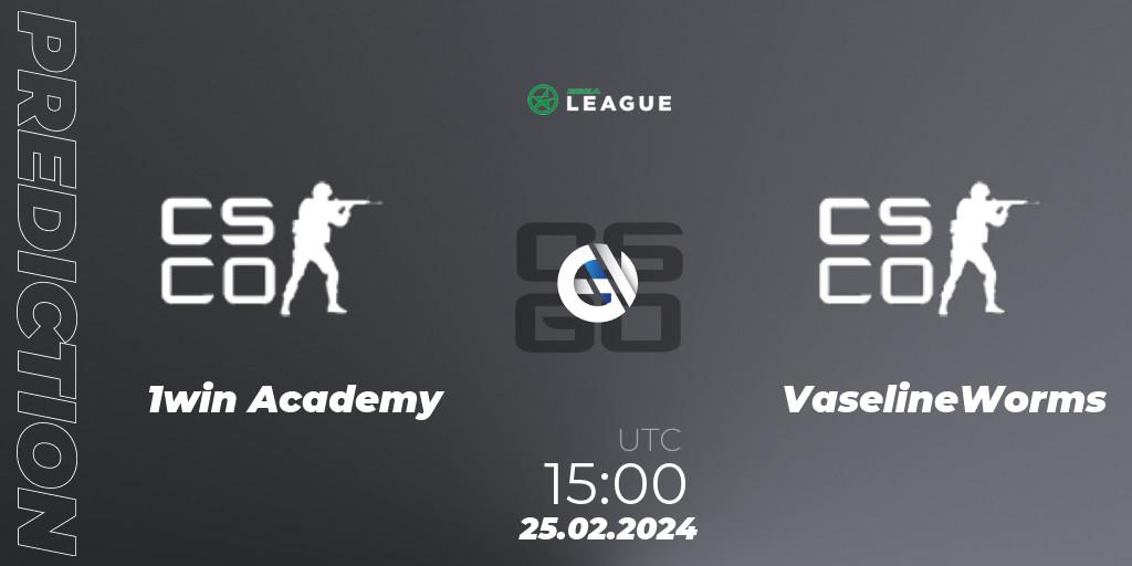 Pronósticos 1win Academy - VaselineWorms. 25.02.2024 at 15:00. ESEA Season 48: Advanced Division - Europe - Counter-Strike (CS2)