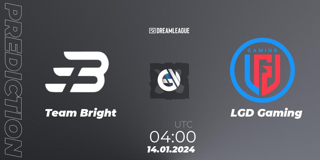 Pronósticos Team Bright - LGD Gaming. 14.01.2024 at 04:02. DreamLeague Season 22: China Closed Qualifier - Dota 2