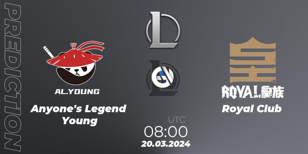 Pronósticos Anyone's Legend Young - Royal Club. 20.03.24. LDL 2024 - Stage 1 - LoL